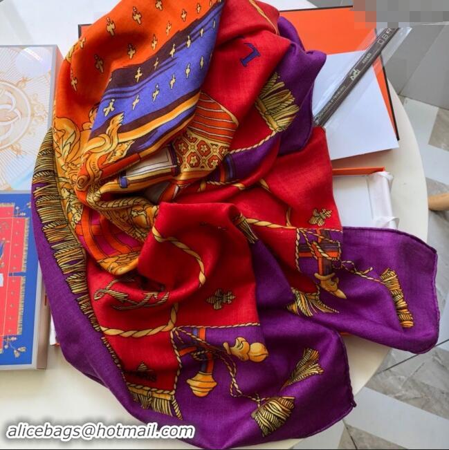 Luxury Cheap Hermes Cashmere & Silk Sqaure Shawl Scarf 140cm H8610 Purple/Red 2024 Top