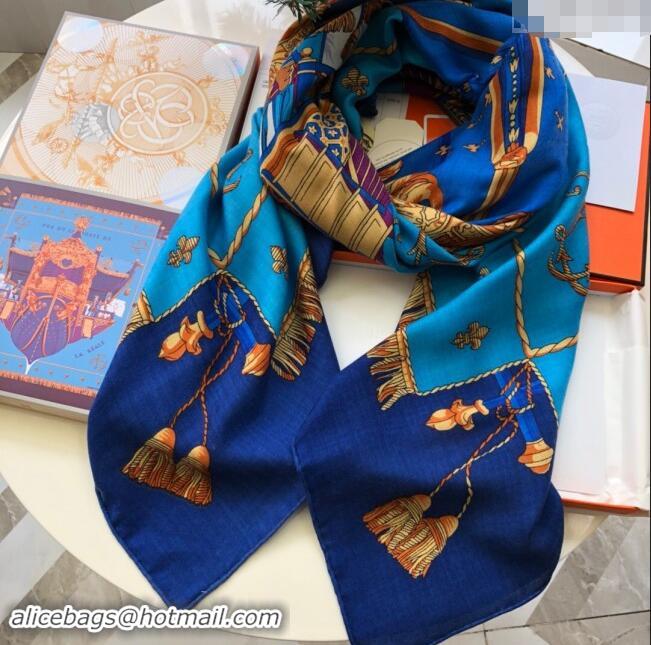 Market Sells Hermes Cashmere & Silk Sqaure Shawl Scarf 140cm H8611 Blue 2024 Top