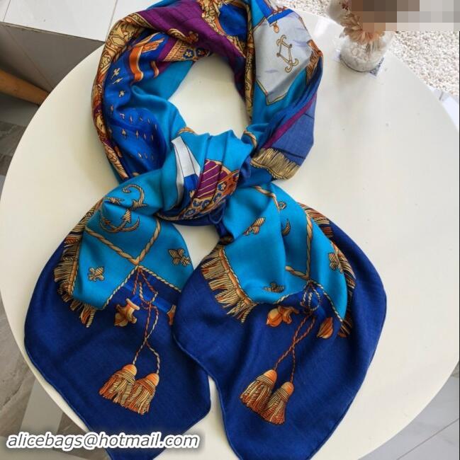 Market Sells Hermes Cashmere & Silk Sqaure Shawl Scarf 140cm H8611 Blue 2024 Top