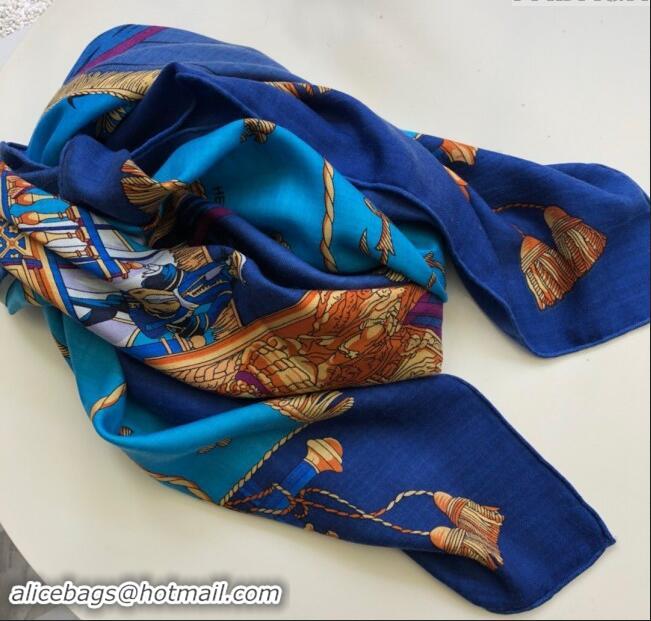 Market Sells Hermes Cashmere & Silk Sqaure Shawl Scarf 140cm H8611 Blue 2024 Top