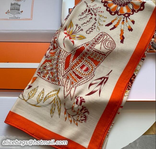 Affordable Price Hermes Cashmere & Silk Sqaure Shawl Scarf 140cm H8612 Orange 2024 Top