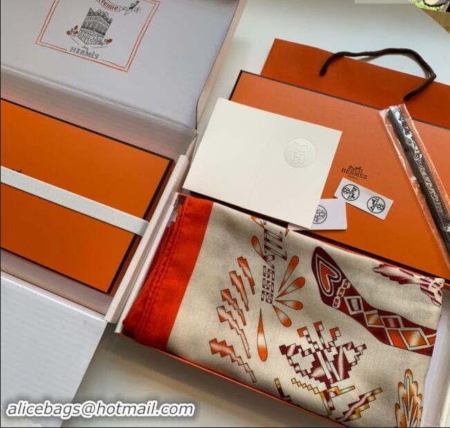 Affordable Price Hermes Cashmere & Silk Sqaure Shawl Scarf 140cm H8612 Orange 2024 Top