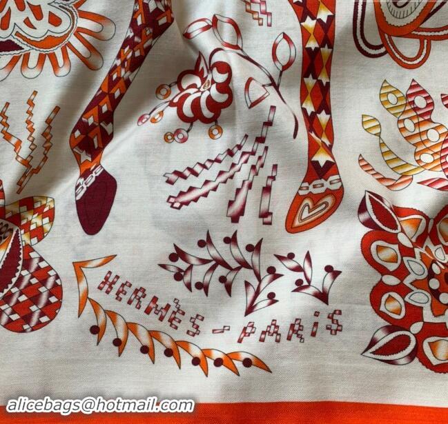 Affordable Price Hermes Cashmere & Silk Sqaure Shawl Scarf 140cm H8612 Orange 2024 Top