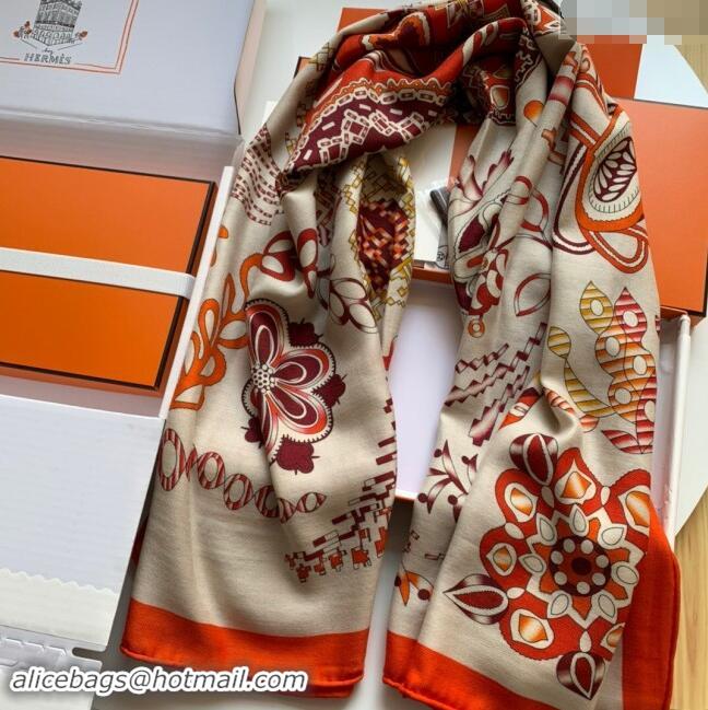 Affordable Price Hermes Cashmere & Silk Sqaure Shawl Scarf 140cm H8612 Orange 2024 Top