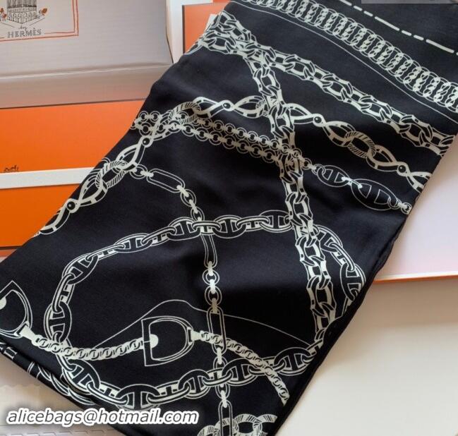 Famous Brand Hermes Cashmere & Silk Sqaure Shawl Scarf 140cm H8613 Black 2024 Top