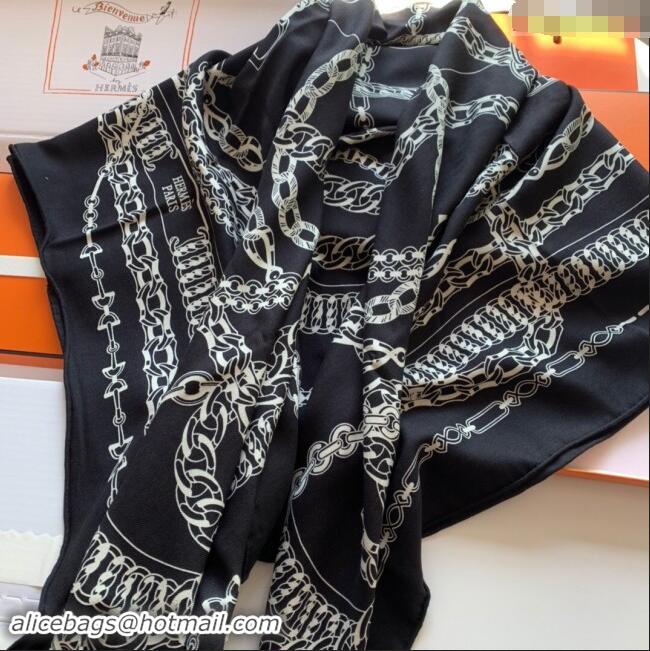 Famous Brand Hermes Cashmere & Silk Sqaure Shawl Scarf 140cm H8613 Black 2024 Top