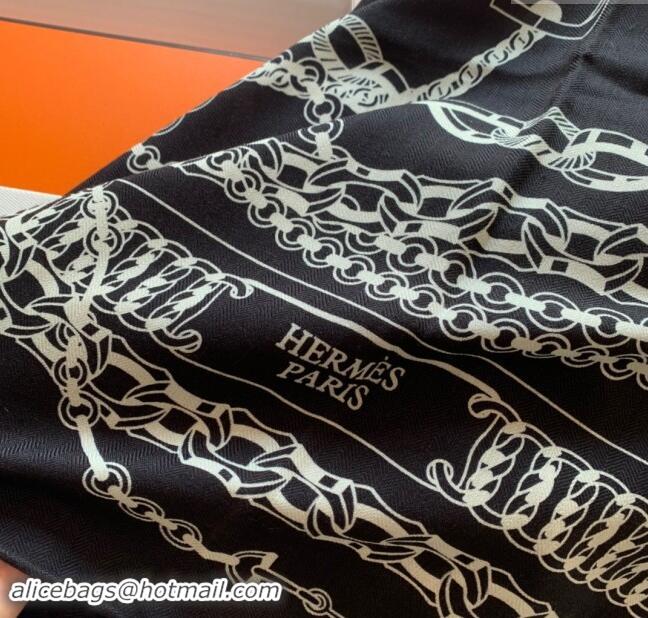 Famous Brand Hermes Cashmere & Silk Sqaure Shawl Scarf 140cm H8613 Black 2024 Top