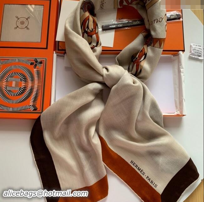 Grade Design Hermes Cashmere & Silk Sqaure Shawl Scarf 140cm H8614 Beige 2024 Top