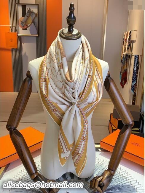 Top Design Hermes Cashmere & Silk Sqaure Shawl Scarf 140cm H8615 Beige/Brown 2024 Top