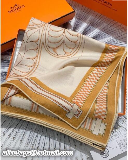 Top Design Hermes Cashmere & Silk Sqaure Shawl Scarf 140cm H8615 Beige/Brown 2024 Top