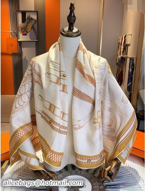 Top Design Hermes Cashmere & Silk Sqaure Shawl Scarf 140cm H8615 Beige/Brown 2024 Top