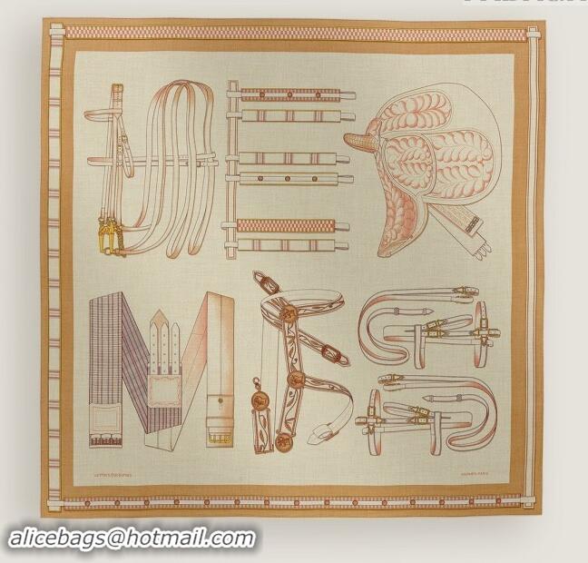 Top Design Hermes Cashmere & Silk Sqaure Shawl Scarf 140cm H8615 Beige/Brown 2024 Top