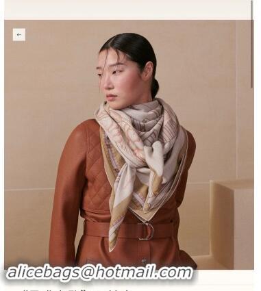 Top Design Hermes Cashmere & Silk Sqaure Shawl Scarf 140cm H8615 Beige/Brown 2024 Top