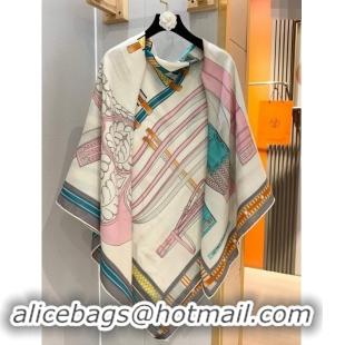 Good Taste Hermes Cashmere & Silk Sqaure Shawl Scarf 140cm H8618 Beige/Grey 2024 Top