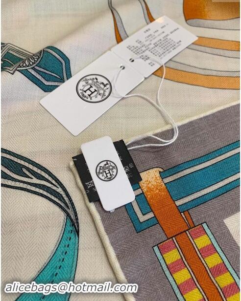 Good Taste Hermes Cashmere & Silk Sqaure Shawl Scarf 140cm H8618 Beige/Grey 2024 Top