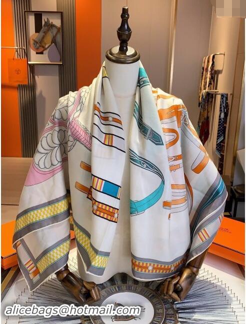 Good Taste Hermes Cashmere & Silk Sqaure Shawl Scarf 140cm H8618 Beige/Grey 2024 Top