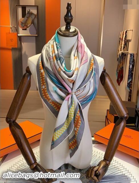 Good Taste Hermes Cashmere & Silk Sqaure Shawl Scarf 140cm H8618 Beige/Grey 2024 Top