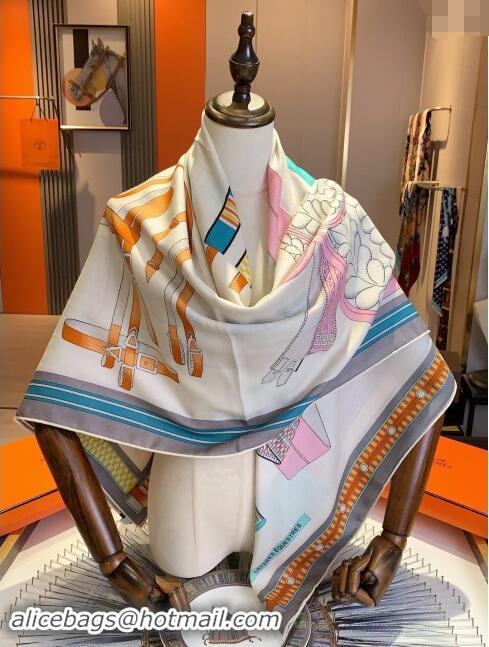 Good Taste Hermes Cashmere & Silk Sqaure Shawl Scarf 140cm H8618 Beige/Grey 2024 Top