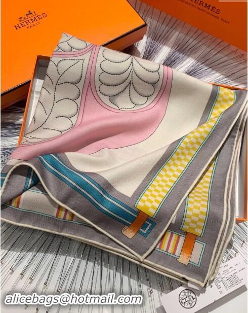 Good Taste Hermes Cashmere & Silk Sqaure Shawl Scarf 140cm H8618 Beige/Grey 2024 Top