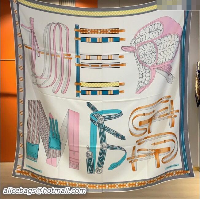 Good Taste Hermes Cashmere & Silk Sqaure Shawl Scarf 140cm H8618 Beige/Grey 2024 Top