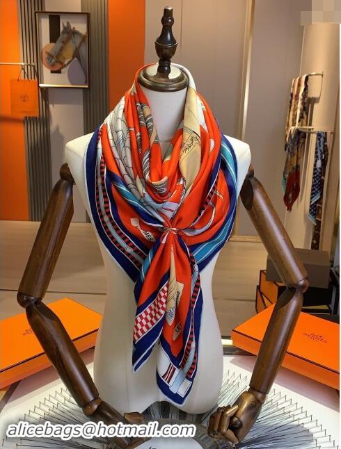 Well Crafted Hermes Cashmere & Silk Sqaure Shawl Scarf 140cm H8619 Red/Blue 2024 Top