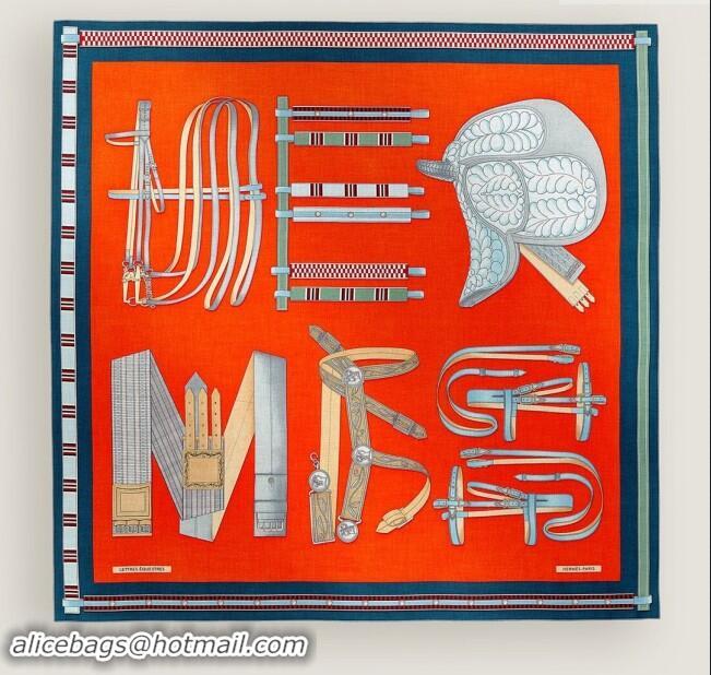 Well Crafted Hermes Cashmere & Silk Sqaure Shawl Scarf 140cm H8619 Red/Blue 2024 Top