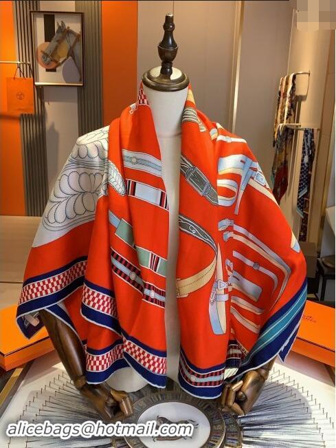 Well Crafted Hermes Cashmere & Silk Sqaure Shawl Scarf 140cm H8619 Red/Blue 2024 Top