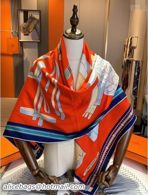 Well Crafted Hermes Cashmere & Silk Sqaure Shawl Scarf 140cm H8619 Red/Blue 2024 Top