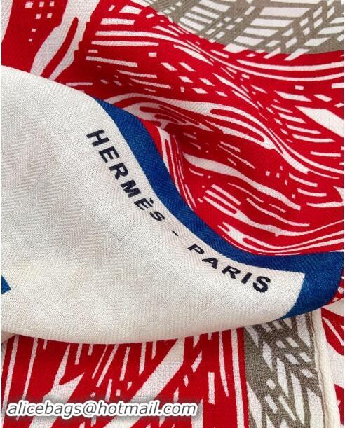 Top Quality Hermes Cashmere & Silk Sqaure Shawl Scarf 140cm H8620 Red/Blue 2024