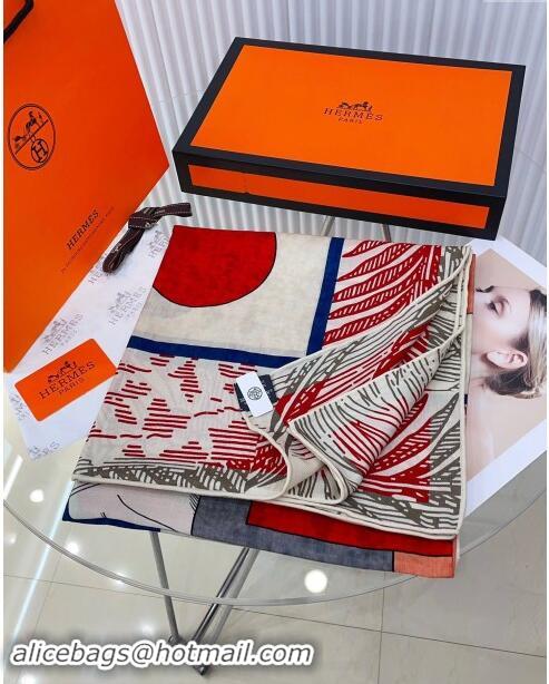 Top Quality Hermes Cashmere & Silk Sqaure Shawl Scarf 140cm H8620 Red/Blue 2024