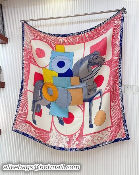 Well Crafted Hermes Cashmere & Silk Sqaure Shawl Scarf 140cm H8622 Blue/Pink 2024