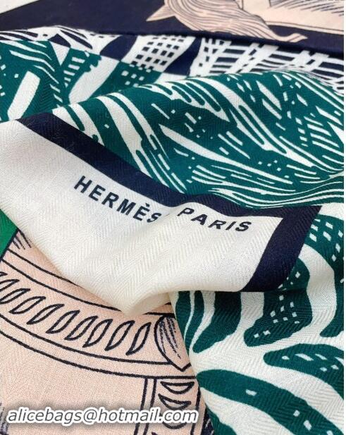 Well Crafted Hermes Cashmere & Silk Sqaure Shawl Scarf 140cm H8623 Black/Green 2024