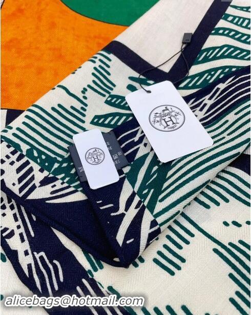 Well Crafted Hermes Cashmere & Silk Sqaure Shawl Scarf 140cm H8623 Black/Green 2024