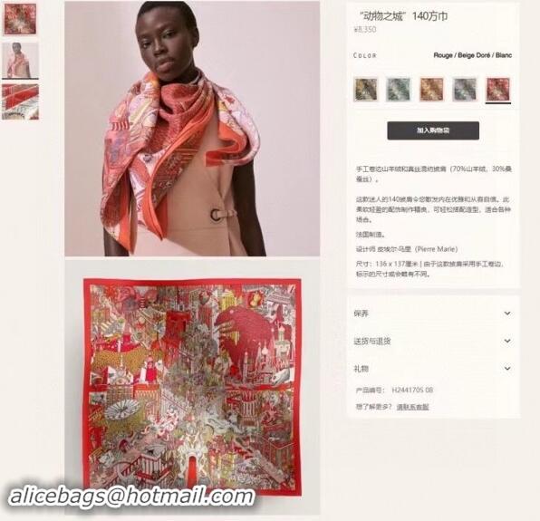 Reasonable Price Hermes Cashmere & Silk Sqaure Shawl Scarf 140cm H8625 Red 2024