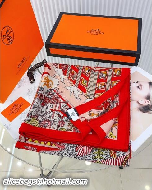 Reasonable Price Hermes Cashmere & Silk Sqaure Shawl Scarf 140cm H8625 Red 2024