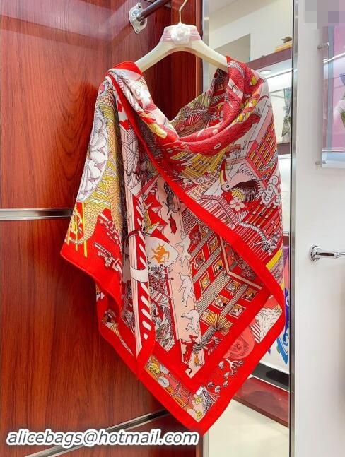 Reasonable Price Hermes Cashmere & Silk Sqaure Shawl Scarf 140cm H8625 Red 2024