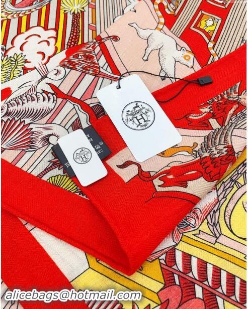 Reasonable Price Hermes Cashmere & Silk Sqaure Shawl Scarf 140cm H8625 Red 2024