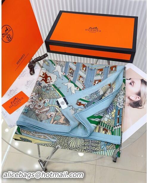 Good Taste Hermes Cashmere & Silk Sqaure Shawl Scarf 140cm H8626 Green 2024