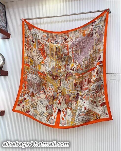 Best Price Hermes Cashmere & Silk Sqaure Shawl Scarf 140cm H8627 Orange 2024