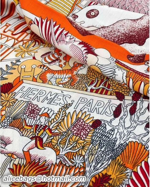 Best Price Hermes Cashmere & Silk Sqaure Shawl Scarf 140cm H8627 Orange 2024