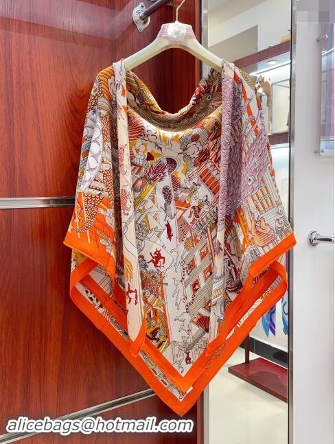 Best Price Hermes Cashmere & Silk Sqaure Shawl Scarf 140cm H8627 Orange 2024