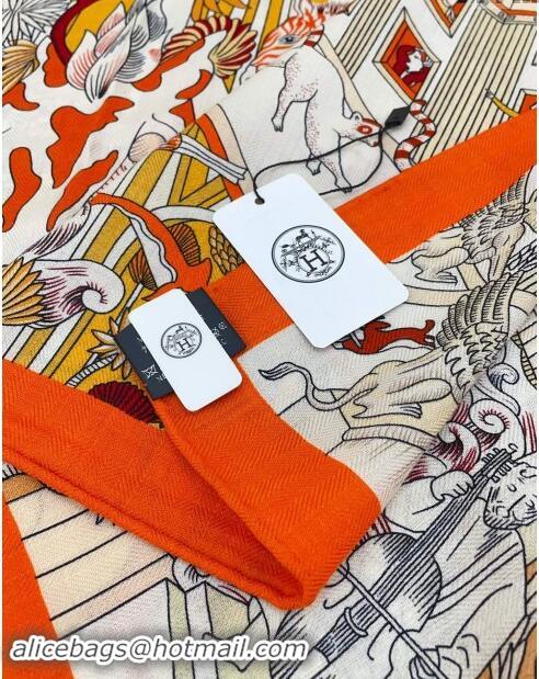 Best Price Hermes Cashmere & Silk Sqaure Shawl Scarf 140cm H8627 Orange 2024