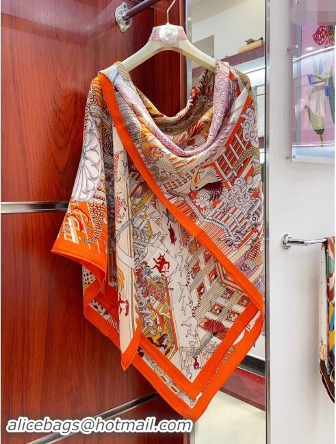 Best Price Hermes Cashmere & Silk Sqaure Shawl Scarf 140cm H8627 Orange 2024