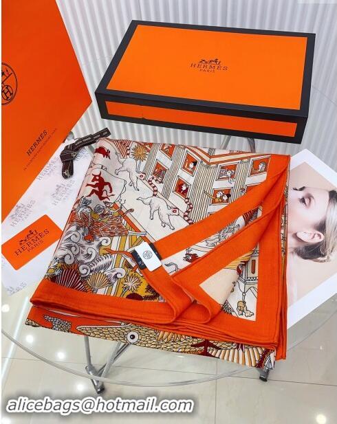 Best Price Hermes Cashmere & Silk Sqaure Shawl Scarf 140cm H8627 Orange 2024