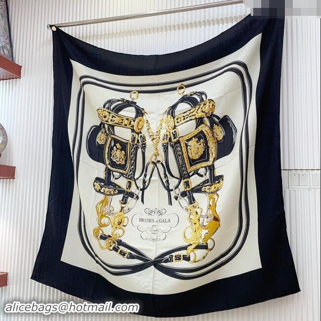 Well Crafted Hermes Cashmere & Silk Sqaure Shawl Scarf 140cm H8629 Beige/Black 2024