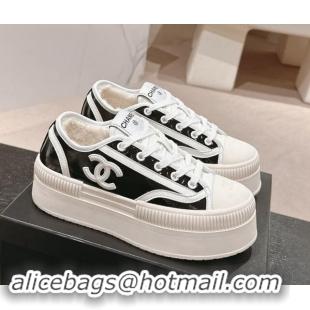 Good Quality Chanel Patent Calfskin Platform Sneakers Black 1016115