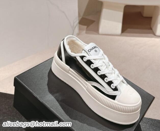 Good Quality Chanel Patent Calfskin Platform Sneakers Black 1016115