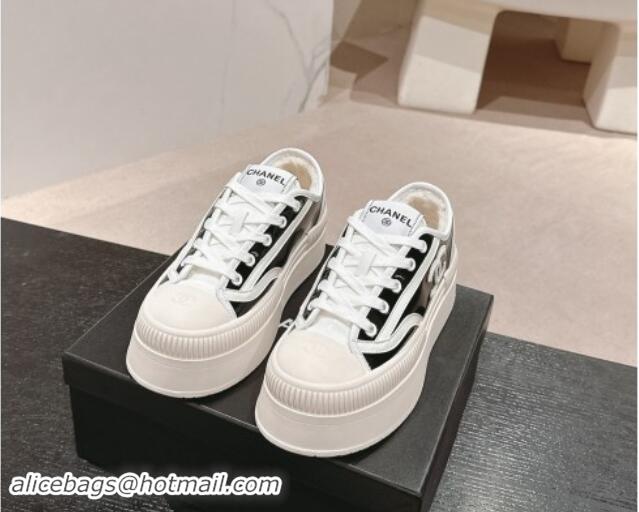 Good Quality Chanel Patent Calfskin Platform Sneakers Black 1016115