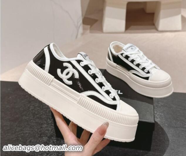 Good Quality Chanel Patent Calfskin Platform Sneakers Black 1016115