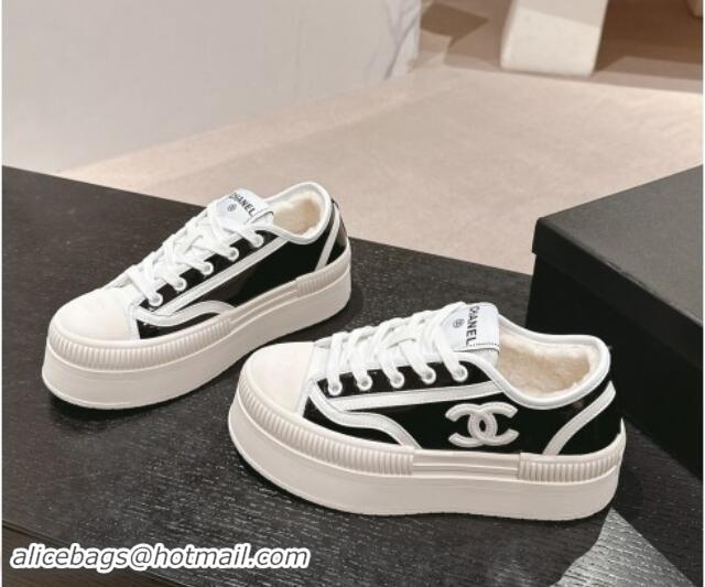 Good Quality Chanel Patent Calfskin Platform Sneakers Black 1016115